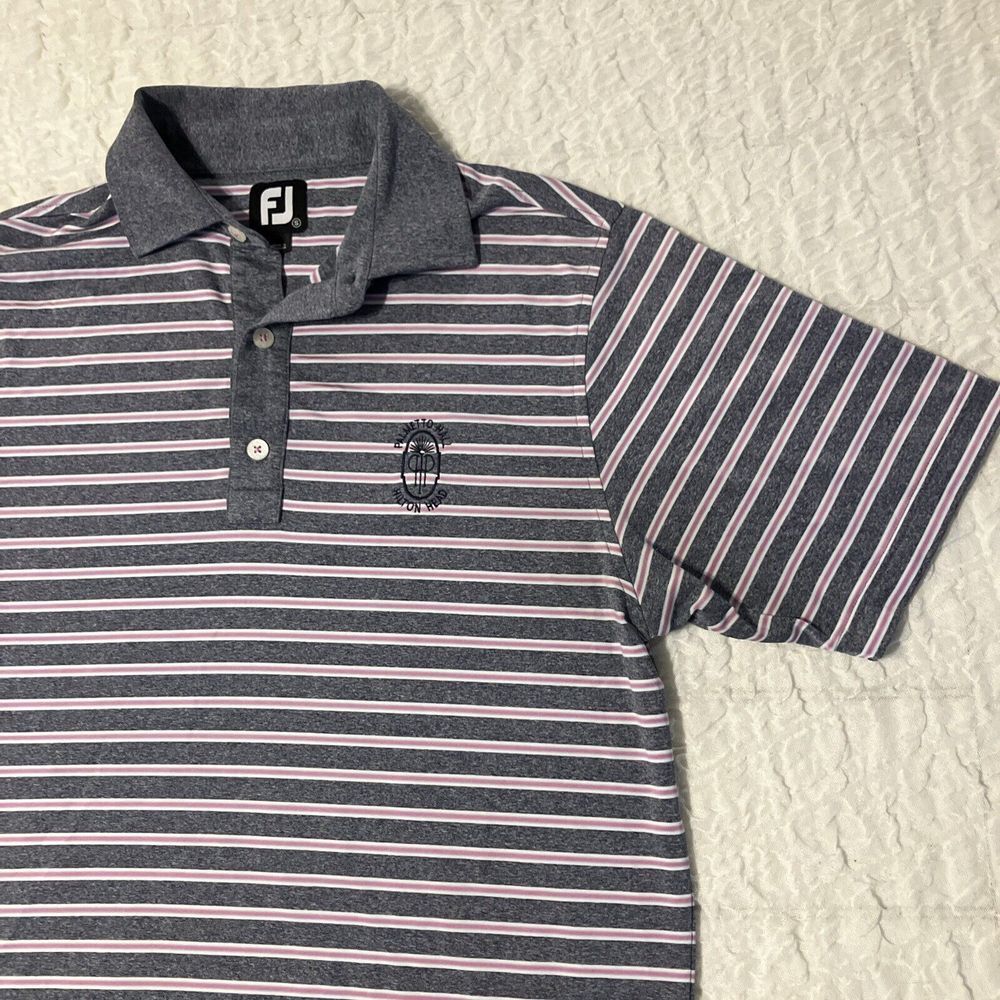 FootJoy Mens Golf Polo Shirt‎ Small Grey Pink Striped Palmetto Hall Hilton Head